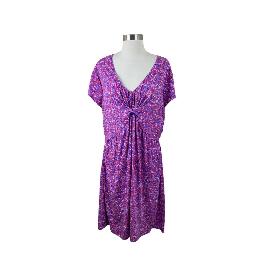 Garnet Hill 18 Pink Purple Garden Party Knit Dress V Neck Comfort
